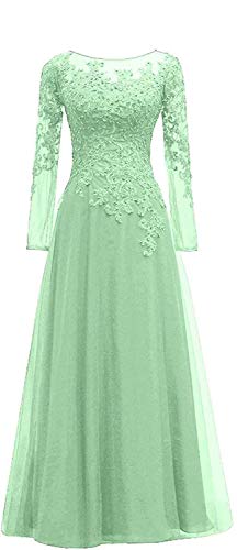 HUINI Abendkleider Spitze Ballkleider Lang A-Linie Brautjungfernkleider Brautkleid Vintage Festkleid Langarm Mint 46 von HUINI