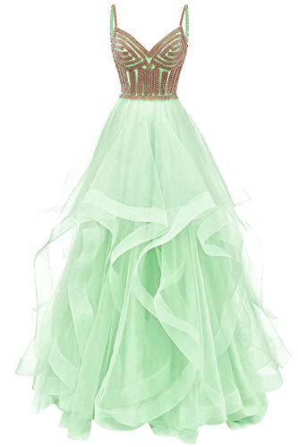 HUINI Ballkleid Lang Elegant Abendkleid Promkleid Tüll Hochzeitskleider Standesamt Cocktail Partykleider Mint 32 von HUINI