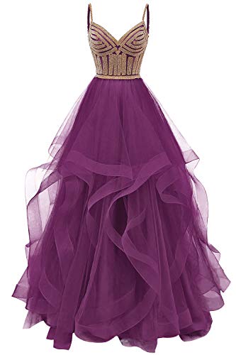 HUINI Ballkleid Lang Elegant Abendkleid Promkleid Tüll Hochzeitskleider Standesamt Cocktail Partykleider Violett 42 von HUINI
