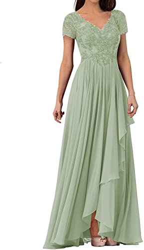 HUINI Ballkleider Chiffon Damen Abendkleid für Hochzeit Gäst Lang Brautmutterkleid mit Ärmel Groß Größe Hell Salbei 36 von HUINI