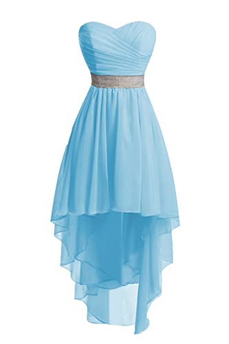 HUINI Ballkleider Damen Kurz Cocktailkleider Abendkleid A-Linie Rückenfrei Brautjungfernkleider Chiffon Promkleider Blau 38 von HUINI