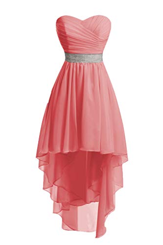 HUINI Ballkleider Damen Kurz Cocktailkleider Abendkleid A-Linie Rückenfrei Brautjungfernkleider Chiffon Promkleider Koralle 40 von HUINI