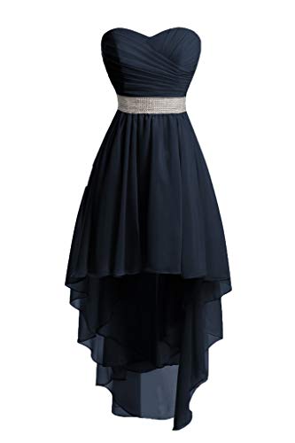 HUINI Ballkleider Damen Kurz Cocktailkleider Abendkleid A-Linie Rückenfrei Brautjungfernkleider Chiffon Promkleider Navy 42 von HUINI