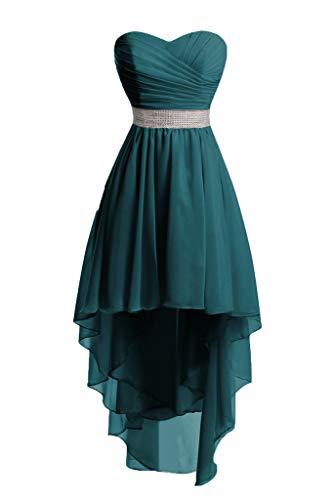 HUINI Ballkleider Damen Kurz Cocktailkleider Abendkleid A-Linie Rückenfrei Brautjungfernkleider Chiffon Promkleider Pfau 32 von HUINI