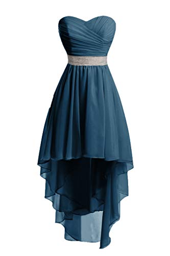 HUINI Ballkleider Damen Kurz Cocktailkleider Abendkleid A-Linie Rückenfrei Brautjungfernkleider Chiffon Promkleider Tintenblau 34 von HUINI