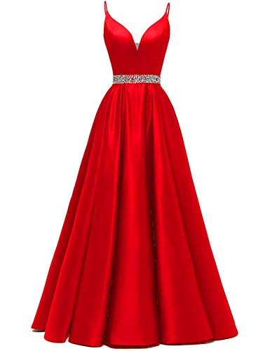 HUINI Ballkleider Damen Vintage Abendkleid Abiballkleid Satin A-Linie Hochzeitskleider Prinzessin Standesamtliche Partykleider Rot 44 von HUINI