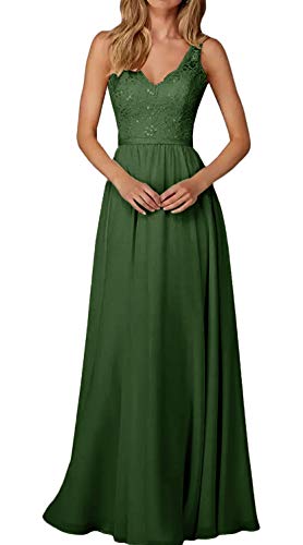 HUINI Ballkleider Lang A-Linie Abendkleid Hochzeitskleider Spitzen Brautjungfernkleider Damen Elegant Promkleider Party Mutterkleider Dunkelgrün 34 von HUINI