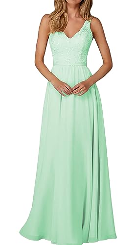 HUINI Ballkleider Lang A-Linie Abendkleid Hochzeitskleider Spitzen Brautjungfernkleider Damen Elegant Promkleider Party Mutterkleider Mint 40 von HUINI