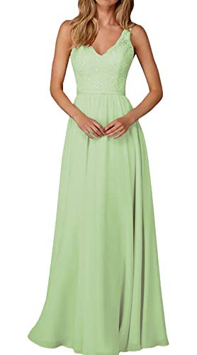 HUINI Ballkleider Lang A-Linie Abendkleid Hochzeitskleider Spitzen Brautjungfernkleider Damen Elegant Promkleider Party Mutterkleider Salbei 38 von HUINI