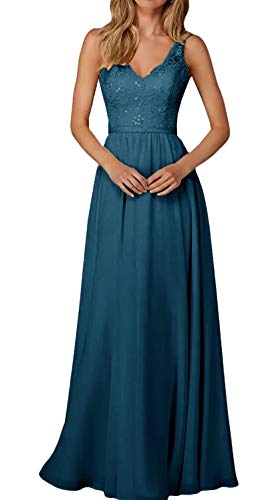 HUINI Ballkleider Lang A-Linie Abendkleid Hochzeitskleider Spitzen Brautjungfernkleider Damen Elegant Promkleider Party Mutterkleider Tintenblau 48 von HUINI