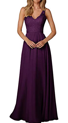 HUINI Ballkleider Lang A-Linie Abendkleid Hochzeitskleider Spitzen Brautjungfernkleider Damen Elegant Promkleider Party Mutterkleider Traube 36 von HUINI