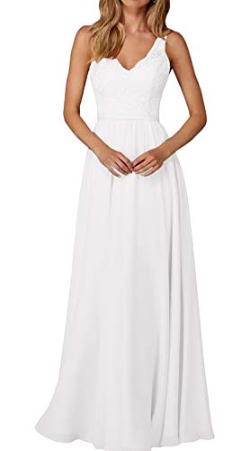 HUINI Ballkleider Lang A-Linie Abendkleid Hochzeitskleider Spitzen Brautjungfernkleider Damen Elegant Promkleider Party Mutterkleider Weiß 38 von HUINI