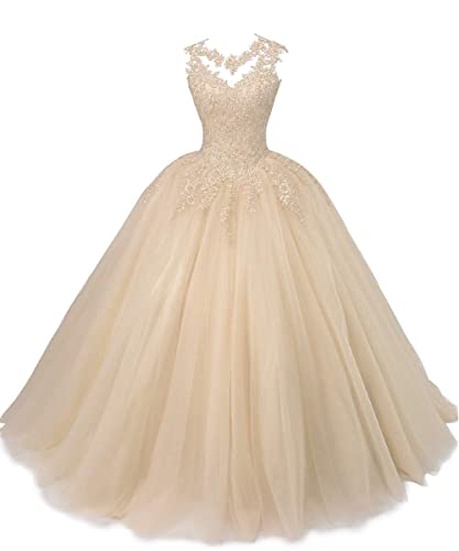 HUINI Ballkleider Lang Quinceanera Kleid A-Linie Prinzessin Abschluss Ballkleid Mädchen Abendparty Kleid Champagner 36 von HUINI