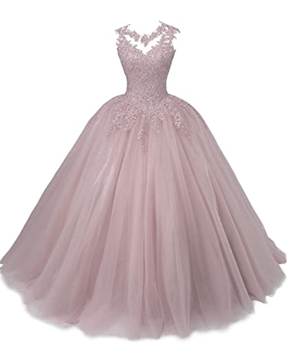 HUINI Ballkleider Lang Quinceanera Kleid A-Linie Prinzessin Abschluss Ballkleid Mädchen Abendparty Kleid Dunkelrosa 36 von HUINI