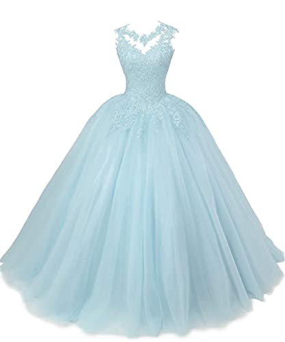 HUINI Ballkleider Lang Quinceanera Kleid A-Linie Prinzessin Abschluss Ballkleid Mädchen Abendparty Kleid Hellblau 36 von HUINI