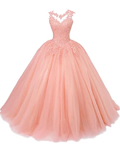 HUINI Ballkleider Lang Quinceanera Kleid A-Linie Prinzessin Abschluss Ballkleid Mädchen Abendparty Kleid Pfirsich 36 von HUINI