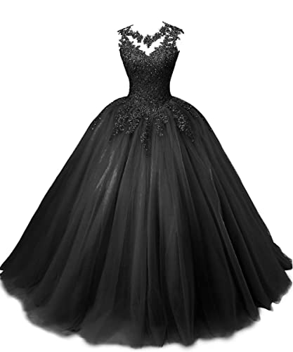 HUINI Ballkleider Lang Quinceanera Kleid A-Linie Prinzessin Abschluss Ballkleid Mädchen Abendparty Kleid Schwarz 36 von HUINI