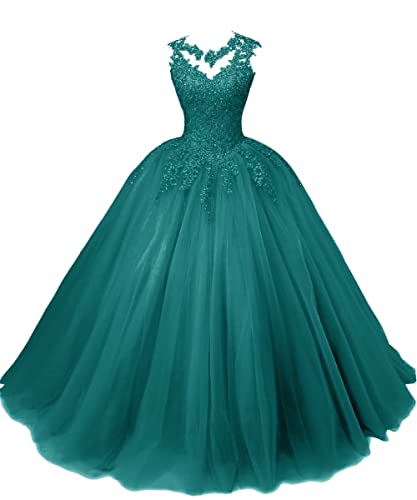 HUINI Ballkleider Lang Quinceanera Kleid A-Linie Prinzessin Abschluss Ballkleid Mädchen Abendparty Kleid Smaragd 48 von HUINI