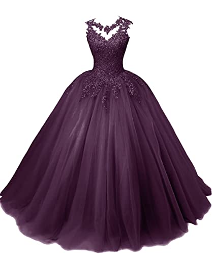 HUINI Ballkleider Lang Quinceanera Kleid A-Linie Prinzessin Abschluss Ballkleid Mädchen Abendparty Kleid Traube 44 von HUINI