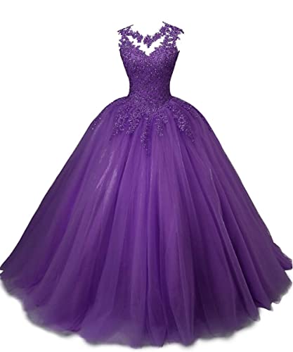 HUINI Ballkleider Lang Quinceanera Kleid A-Linie Prinzessin Abschluss Ballkleid Mädchen Abendparty Kleid Violett 38 von HUINI