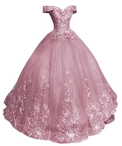 HUINI Ballkleider Lang Vintage Brautkleid Hochzeitskleid Damen Prinzessin A-Linie Abendkleid Quinceanera Kleider Baby Pink 40 von HUINI