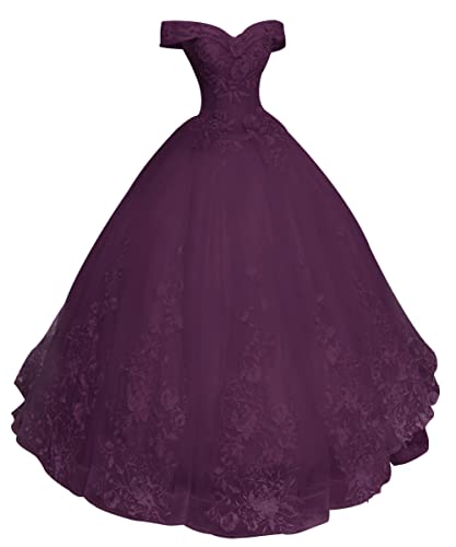 HUINI Ballkleider Lang Vintage Brautkleid Hochzeitskleid Damen Prinzessin A-Linie Abendkleid Quinceanera Kleider Traube 40 von HUINI