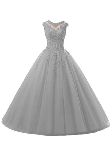 HUINI Ballkleider Tüll Lang A-Linie Abendkleider Quinceanera Kleider Ärmellose Prinzessin Abschlussballkleider Schatten 38 von HUINI