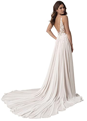 HUINI Brautkleid Standesamt Langarm Vintage Hochzeitskleid Boho Spitze Brautmode A-Linie mit Schleppe C-Elfenbein 38 HUINI Brautkleid Standesamt Langarm Vintage Hochzeitskleid Boho Spitze Brautmode A-Linie mit Schleppe C-Elfenbein 38 von HUINI