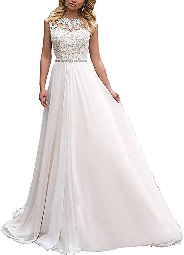 HUINI Brautkleider Damen Lang Prinzessin Hochzeitskleider Standesamtliche Chiffon A-Linie Brautmode Glitzer Vintage Brautkleider Elfenbein 40 von HUINI