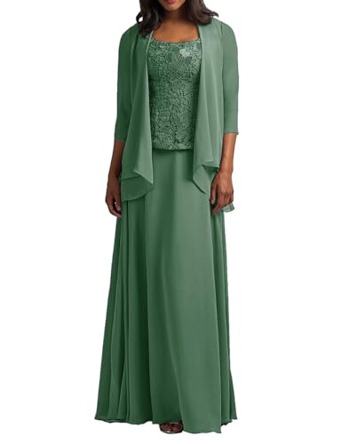 HUINI Brautmutter Kleider mit Jacke Langarm Chiffon Abendkleider Lang Lace Hochzeitskleid Festkleider Pastellgrün 50 HUINI Brautmutter Kleider mit Jacke Langarm Chiffon Abendkleider Lang Lace Hochzeitskleid Festkleider Pastellgrün 50 von HUINI