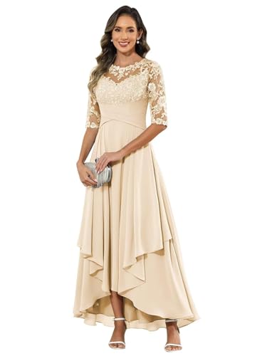 HUINI Brautmutterkleid Lang Spitzen A-Linie Elegant Abendkleid Hochzeitsgast Kleid mit Ärmel Champagner 48 HUINI Brautmutterkleid Lang Spitzen A-Linie Elegant Abendkleid Hochzeitsgast Kleid mit Ärmel Champagner 48 von HUINI