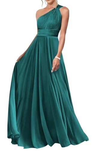 HUINI Chiffon Brautjungfernkleid EIN-Schulter Lang Ärmellos Abendkleid Hochzeit Partykleid Pfau 40 von HUINI
