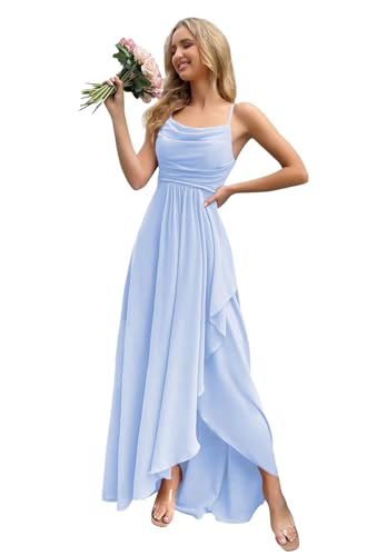 HUINI Damen Brautjungfernkleider Lang Chiffon Formell Abendkleid Hochzeitgast Kleid Ärmellos Lavendel 40 von HUINI
