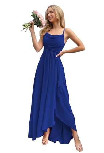 HUINI Damen Chiffon Brautjungfernkleider für Hochzeit Lang Formales Abendkleid mit Schlitz Königsblau 32 von HUINI