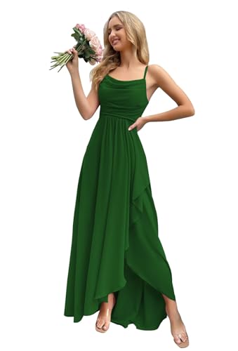 HUINI Damen Chiffon Brautjungfernkleider für Hochzeit Lang Formales Abendkleid mit Schlitz Smaragd 32 von HUINI