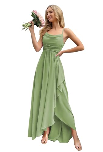 HUINI Damen Elegant Abendkleid Lang Chiffon Cocktailkleid für Hochzeit Gast Große Größen Salbeigrün-B 38 von HUINI