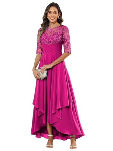 HUINI Damen Elegant Abendkleid für Hochzeit Lang Formales Mutter des Bräutigams Kleid mit Ärmel Hell-Fuchsie 40 HUINI Damen Elegant Abendkleid für Hochzeit Lang Formales Mutter des Bräutigams Kleid mit Ärmel Hell-Fuchsie 40 von HUINI