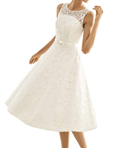 HUINI Damen Kurz Brautkleider A-Linie Prinzessin Hochzeitskleid Standesamt Trauung Kleid für Braut Elfenbein 44 von HUINI