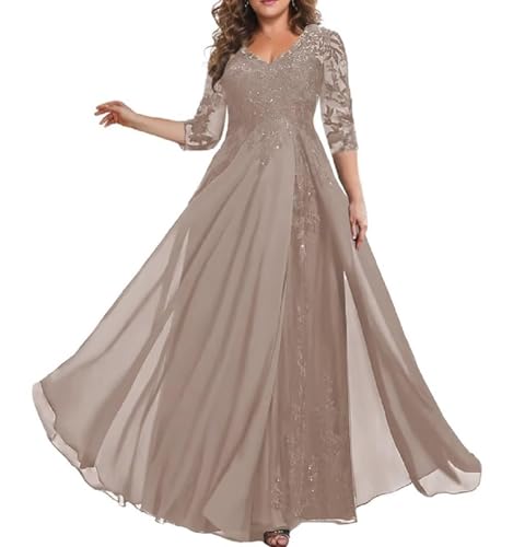 HUINI Damen Lang Abendkleid für Hochzeit Chiffon Formal Hochzeitsgast Kleid Große Größen Taupe 44 HUINI Damen Lang Abendkleid für Hochzeit Chiffon Formal Hochzeitsgast Kleid Große Größen Taupe 44 von HUINI