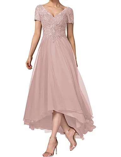 HUINI Damen Lang Ballkleid Elegant Abendkleid mit Ärmel A-Linie Chiffon Festliche Maxikleid Altrosa 46 von HUINI