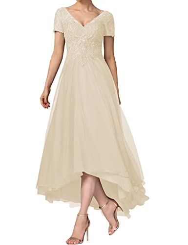 HUINI Damen Lang Ballkleid Elegant Abendkleid mit Ärmel A-Linie Chiffon Festliche Maxikleid Champagne 46 von HUINI