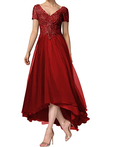 HUINI Damen Lang Ballkleid Elegant Abendkleid mit Ärmel A-Linie Chiffon Festliche Maxikleid Rot 46 von HUINI