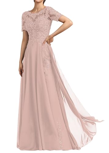 HUINI Damen Lange Mutter Der Braut Kleider Chiffon Perlen Spitze Brautjungfer Kleid Mit 1/2 Ärmel Abendkleid Blush A 42 HUINI Damen Lange Mutter Der Braut Kleider Chiffon Perlen Spitze Brautjungfer Kleid Mit 1/2 Ärmel Abendkleid Blush A 42 von HUINI