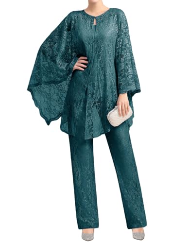 HUINI Damen Spitze Pantsutis - 2 Stück Mutter der Braut Outfit Set für Hochzeit Abend Formale Kleider Pfau 50 HUINI Damen Spitze Pantsutis - 2 Stück Mutter der Braut Outfit Set für Hochzeit Abend Formale Kleider Pfau 50 von HUINI