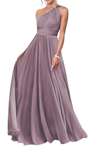 HUINI Ein-Schulter Chiffon Brautjungfernkleid Lang Elegant Hochzeitsgast Kleid für Damen Mauve 38 von HUINI