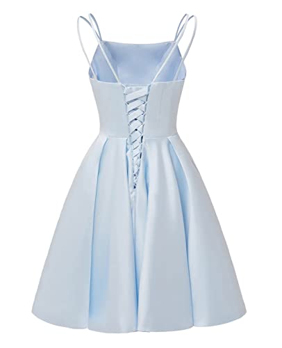 HUINI Kurz Abiballkleid Satin Spaghettiträger Cocktailkleid Formal A-Linie Ballkleid Lavendel 32 von HUINI