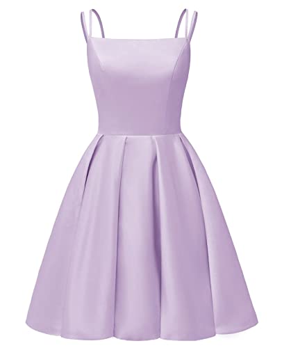 HUINI Kurz Abiballkleid Satin Spaghettiträger Cocktailkleid Formal A-Linie Ballkleid Lila 32 von HUINI