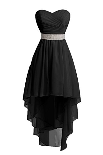 HUINI Kurz Cocktailkleider Trägerlose High-Low Brautjungfernkleider A-Linie Ballkleid Hochzeit Partykleid für Damen Schwarz 46 von HUINI