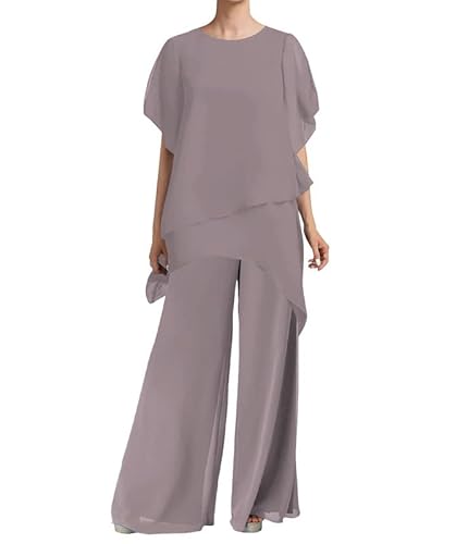 HUINI Mutter der Braut Hosenanzug 2 Stücke Chiffon Hochzeitsgast Kleid für Damen Formell Abendkleid Set Mauve 44 von HUINI