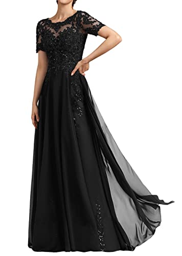 HUINI Mutter der Braut Kleider Lang Spitzen Abendkleid für Hochzeit Festliche Partykleid Kurzarm Schwarz 40 von HUINI